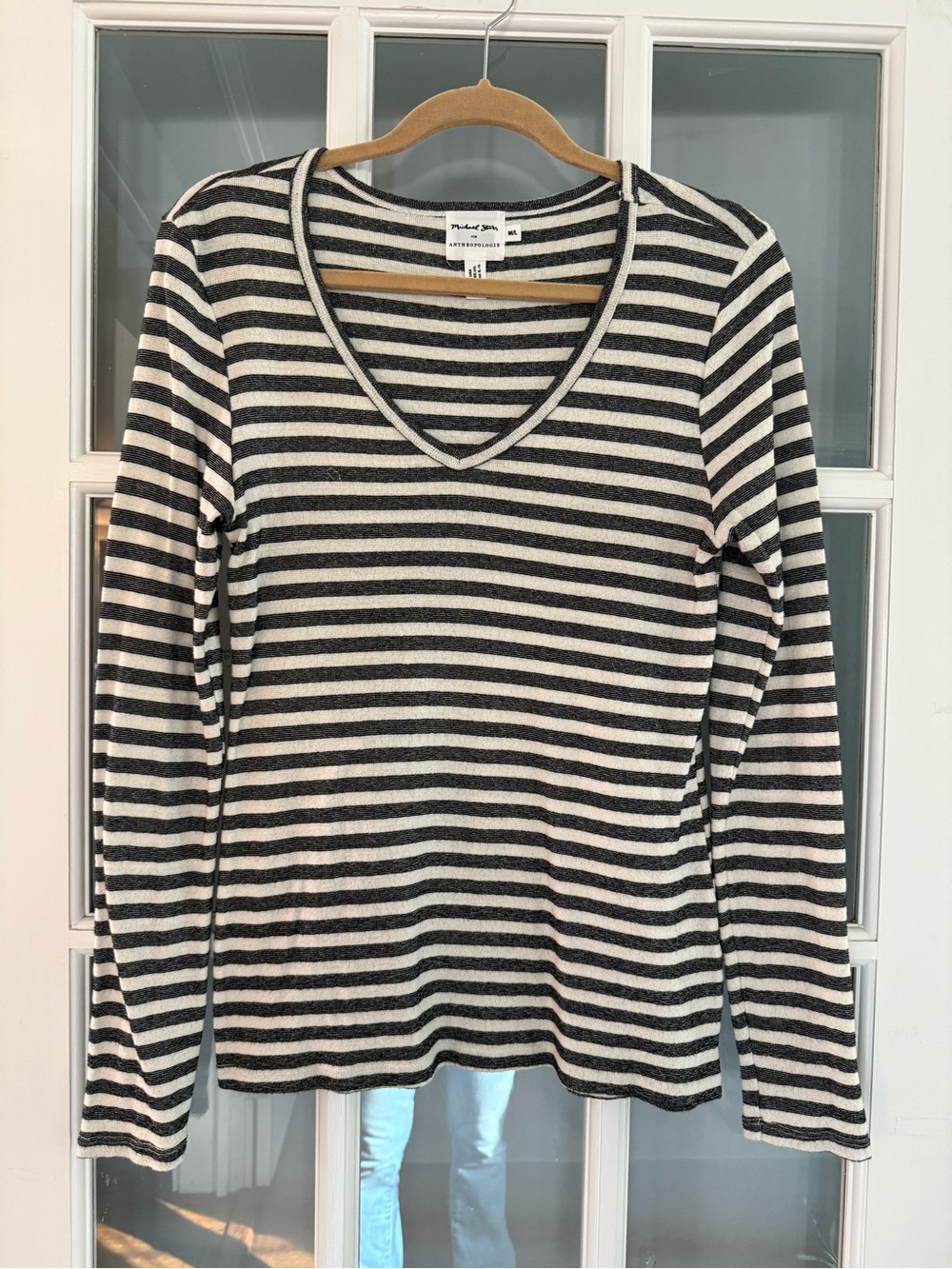 Michael Stars Black & White Striped V-Neck Long Sleeve Tee- worn once!